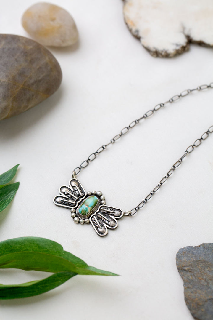 Native American 18.5" Sonoran Gold Turquoise Sterling Silver Necklace