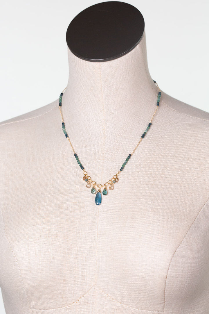 Ocean Waves 18-20" Topaz, Pearl, Grandidierite With Kyanite Cluster Necklace