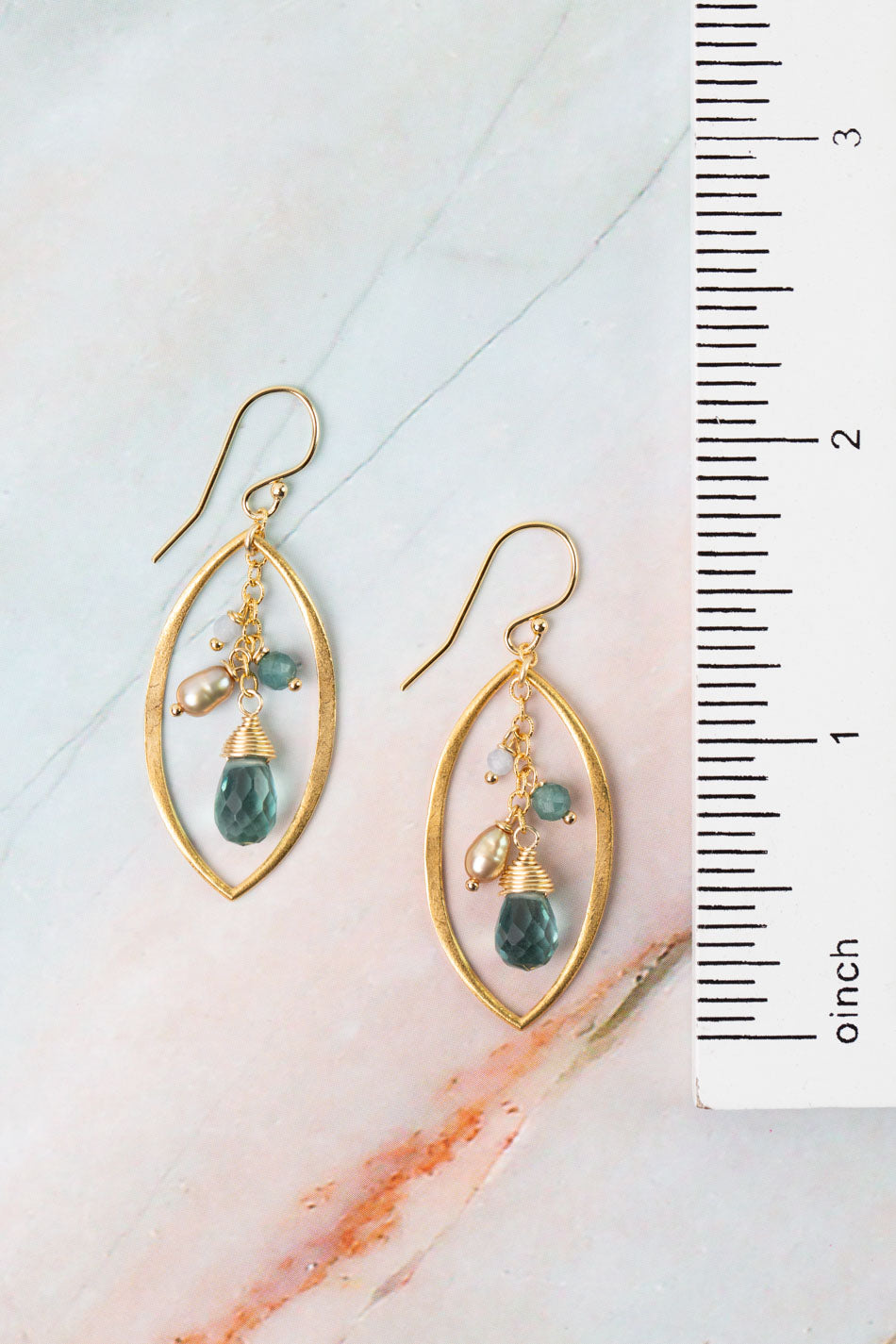 Ocean Waves Blue Quartz, Freshwater Pearl, Blue Tourmaline Cluster Earrings