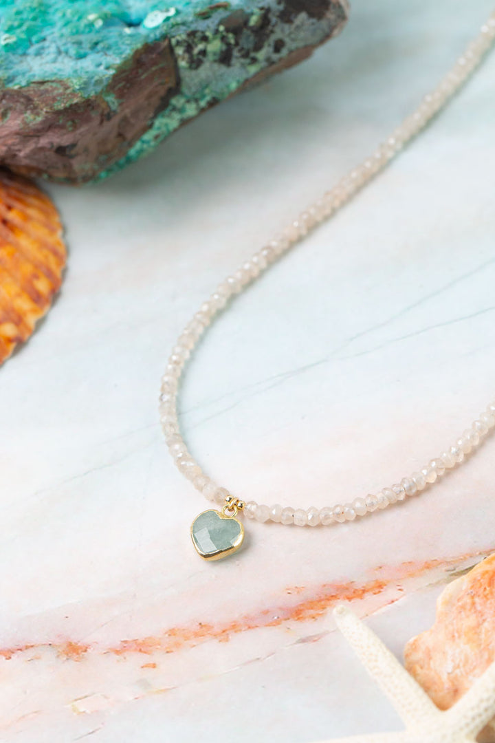 Ocean Waves 16-18" Aquamarine Heart Simple Necklace