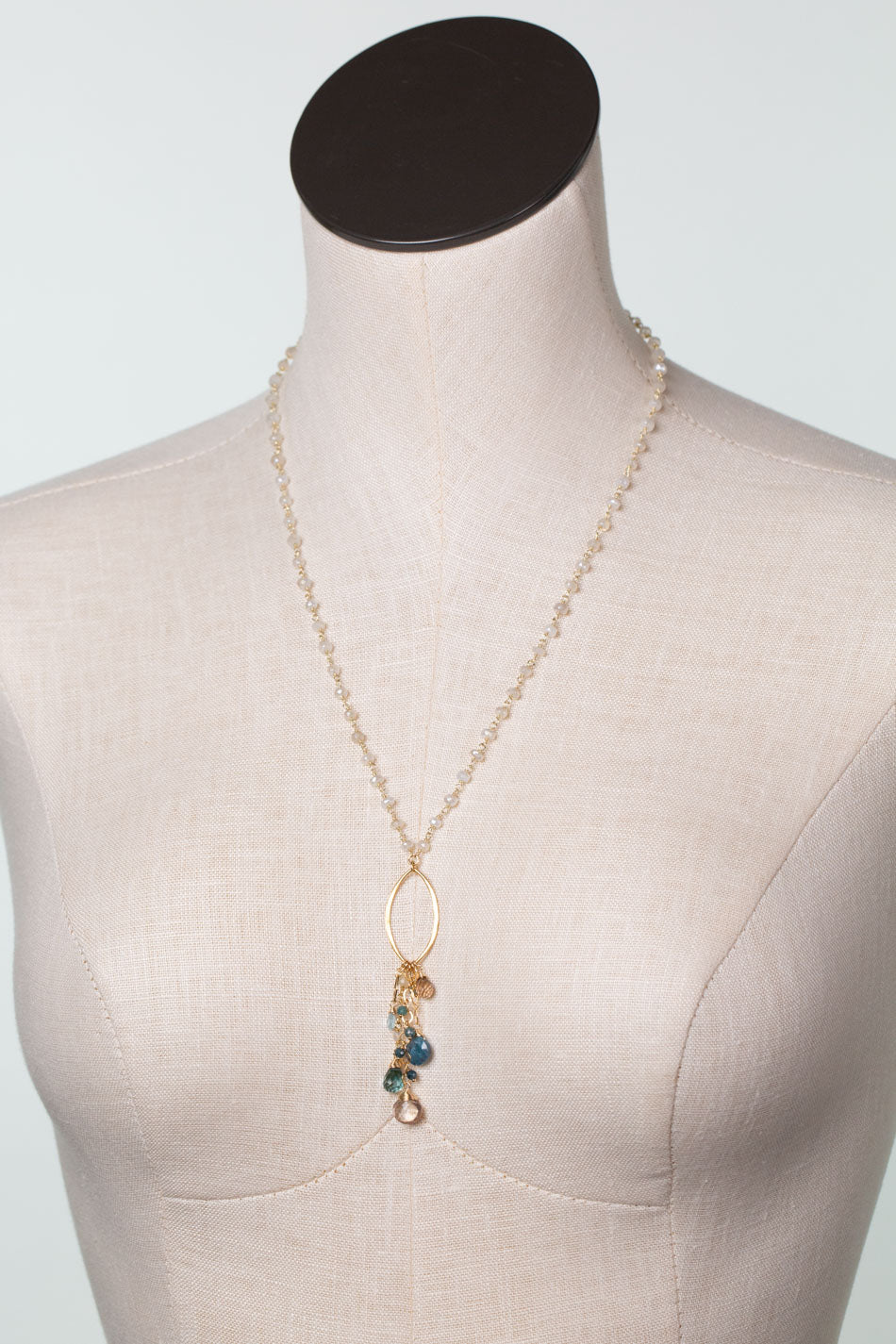 Ocean Waves 21-23" Smokey Quartz, Chalcedony, Kyanite Cluster Necklace