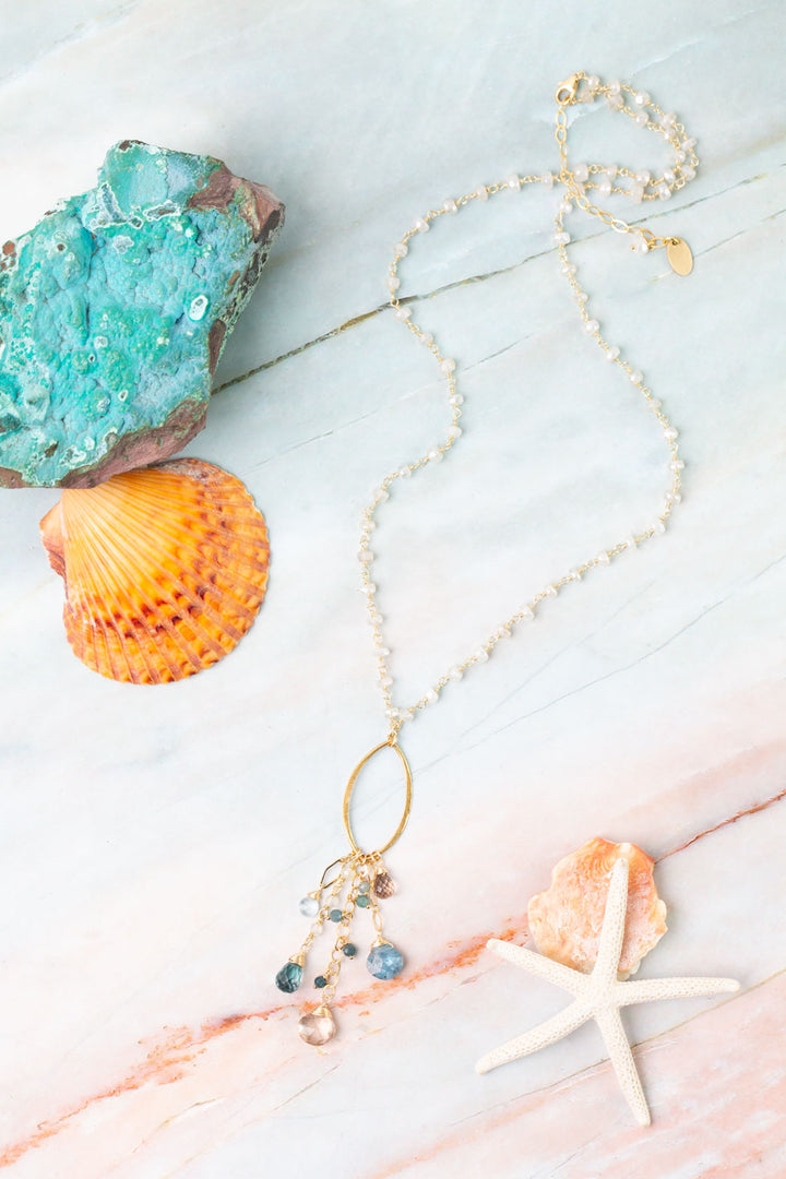 Ocean Waves 21-23" Smokey Quartz, Chalcedony, Kyanite Cluster Necklace