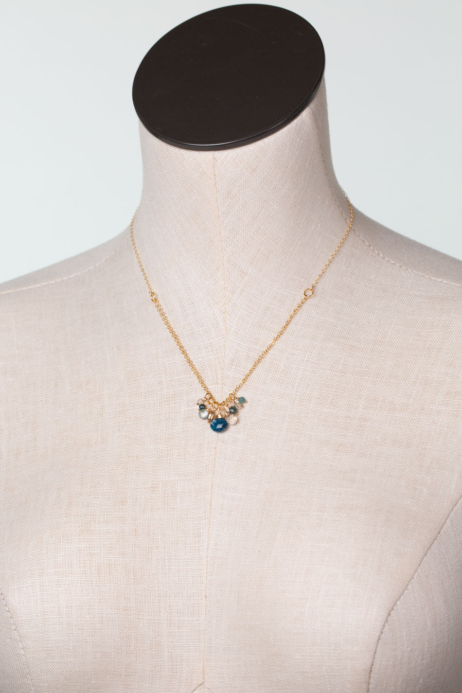 Ocean Waves 16-18" Kyanite, Blue Tourmaline, Freshwater Pearl Cluster Necklace