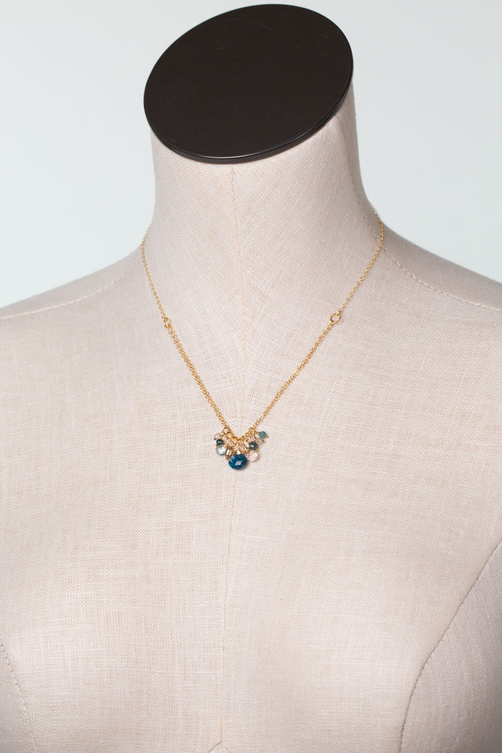 Ocean Waves 16-18" Kyanite, Blue Tourmaline, Freshwater Pearl Cluster Necklace