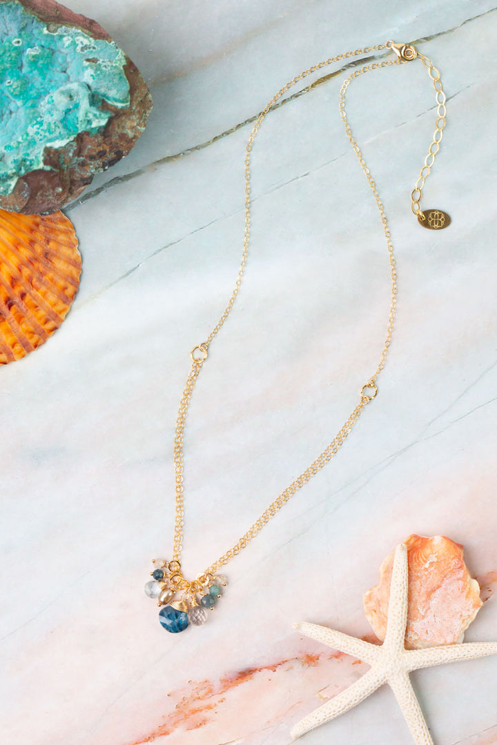 Ocean Waves 16-18" Kyanite, Blue Tourmaline, Freshwater Pearl Cluster Necklace