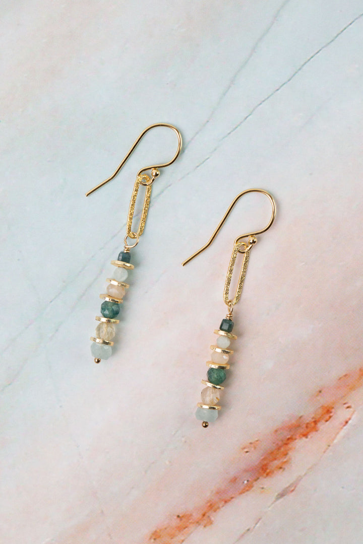 Ocean Waves Taupe Chalcedony, Blue Tourmaline Dangle Earrings