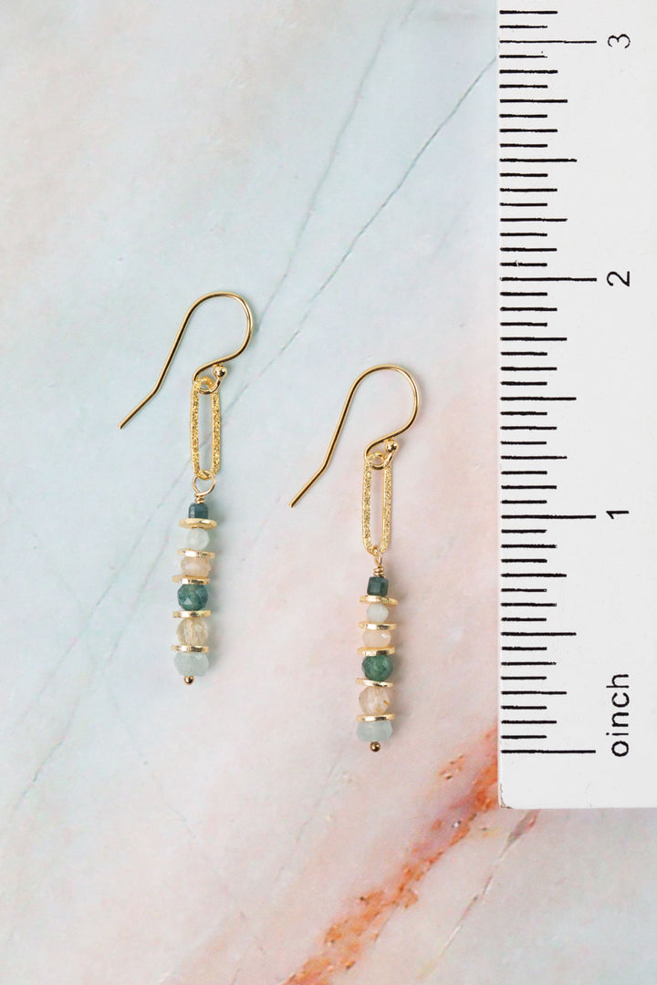 Ocean Waves Taupe Chalcedony, Blue Tourmaline Dangle Earrings
