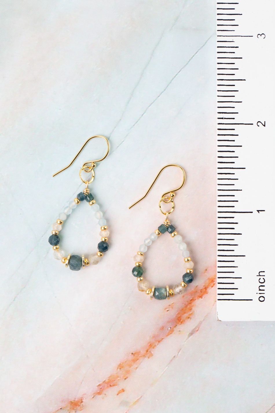 Ocean Waves Taupe Chalcedony, Blue Tourmaline, Sapphire Hoop Earrings