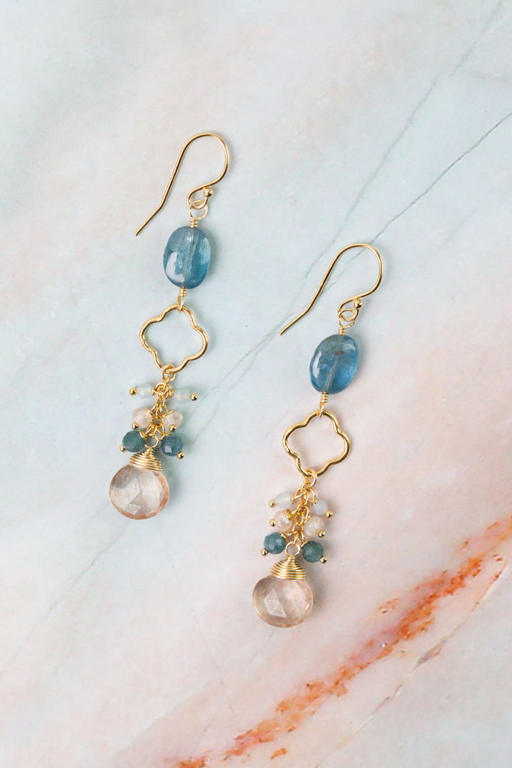 Ocean Waves Taupe Chalcedony, Kyanite, Blue Tourmaline Dangle Earrings