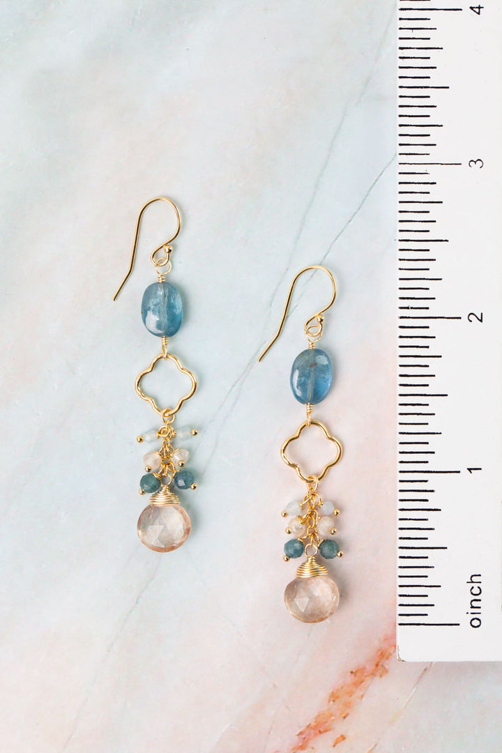 Ocean Waves Taupe Chalcedony, Kyanite, Blue Tourmaline Dangle Earrings