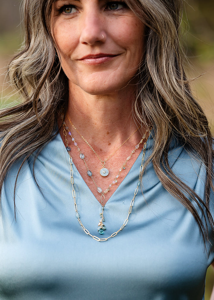Ocean Waves 15.5-17.5" Aquamarine Simple Necklace