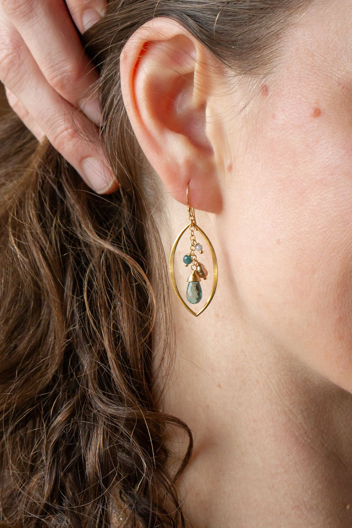 Ocean Waves Blue Quartz, Freshwater Pearl, Blue Tourmaline Cluster Earrings