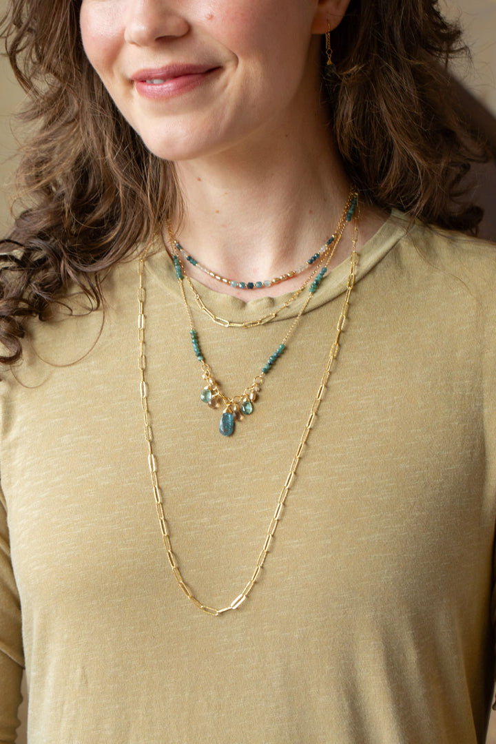 Ocean Waves 15-17" Taupe Chalcedony, Blue Tourmaline, Freshwater Pearl Simple Necklace