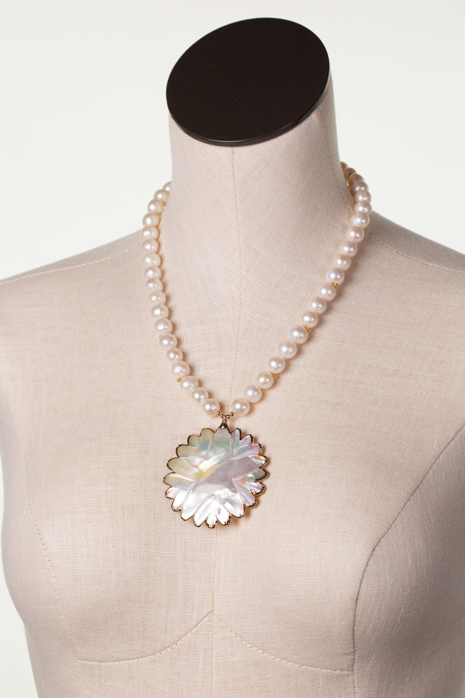 One Of A Kind 18.75-20.75" Freshwater Pearl With Mother Of Pearl Flower Statement Necklace