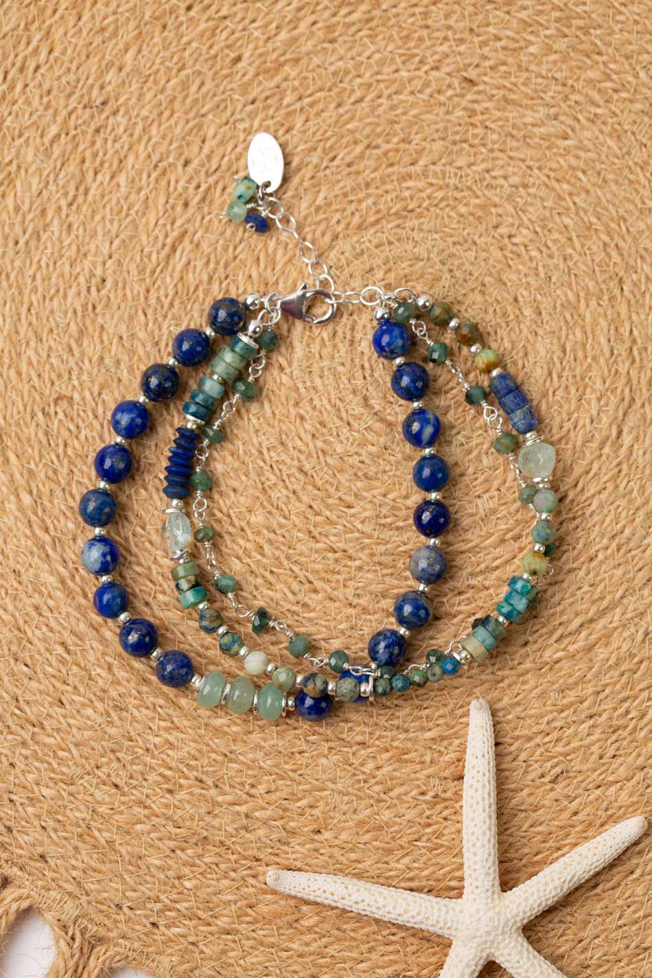 Pacifica 7.5-7.5" Faceted Lapis Lazuli, Blue Jasper, Aquamarine Multistrand Bracelet