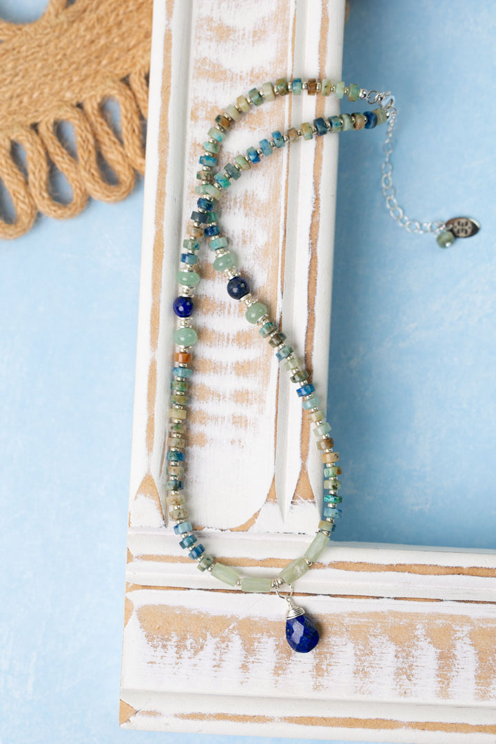 Pacifica 14.5-16.5" Aquamarine, Blue Jasper, Blue Apatite With Faceted Lapis Lazuli Briolette Collage Necklace