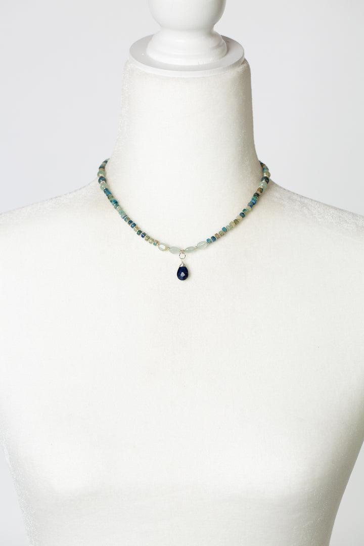 Pacifica 14.5-16.5" Aquamarine, Blue Jasper, Blue Apatite With Faceted Lapis Lazuli Briolette Collage Necklace
