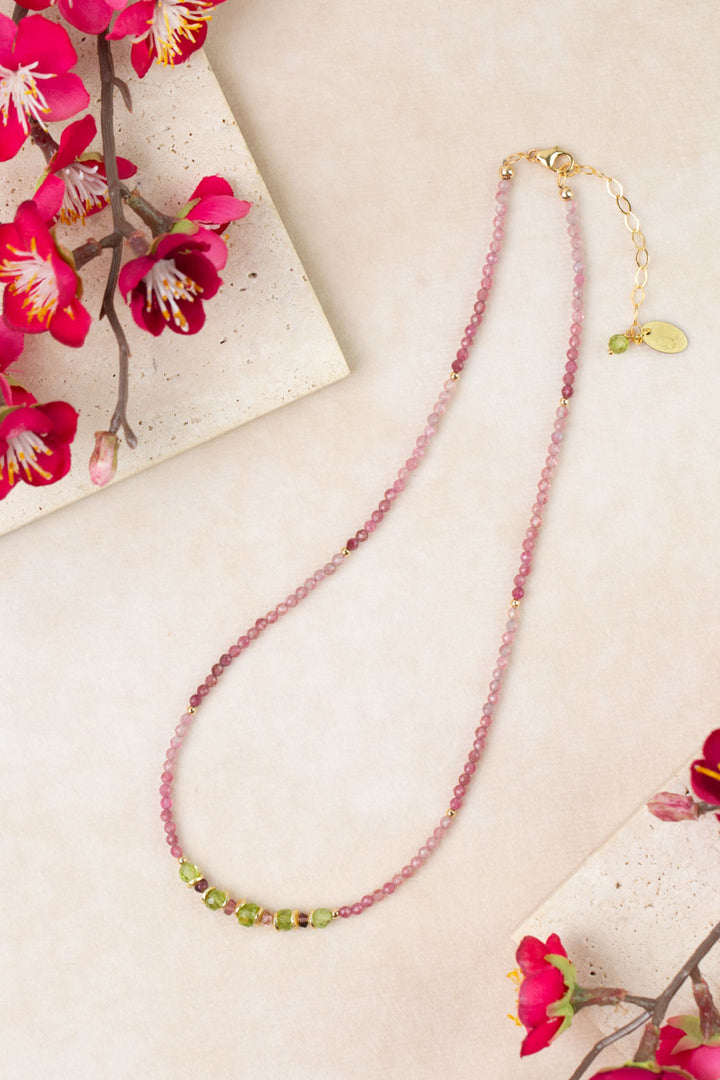 Persephone 15-17" Pink Tourmaline, Peridot, Watermelon Tourmaline Simple Necklace