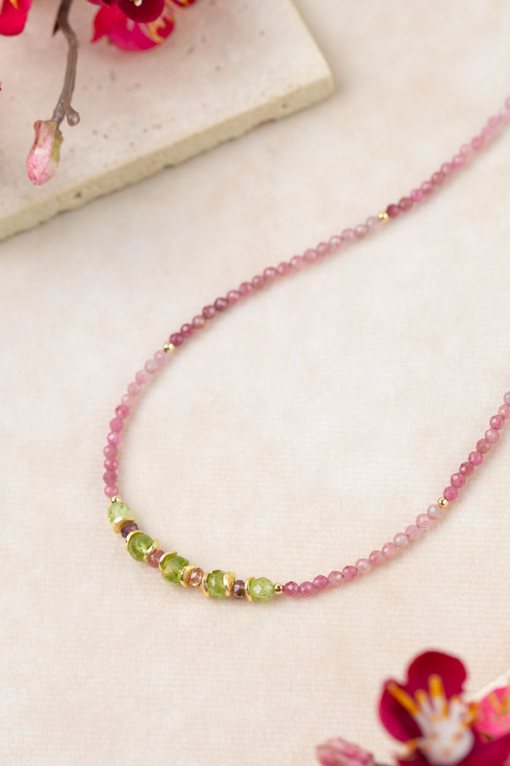 Persephone 15-17" Pink Tourmaline, Peridot, Watermelon Tourmaline Simple Necklace