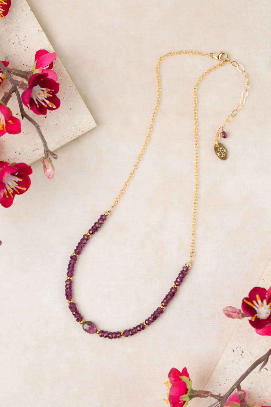 Persephone 15-17" Watermelon Tourmaline, Rhodolite Garnet Simple Necklace