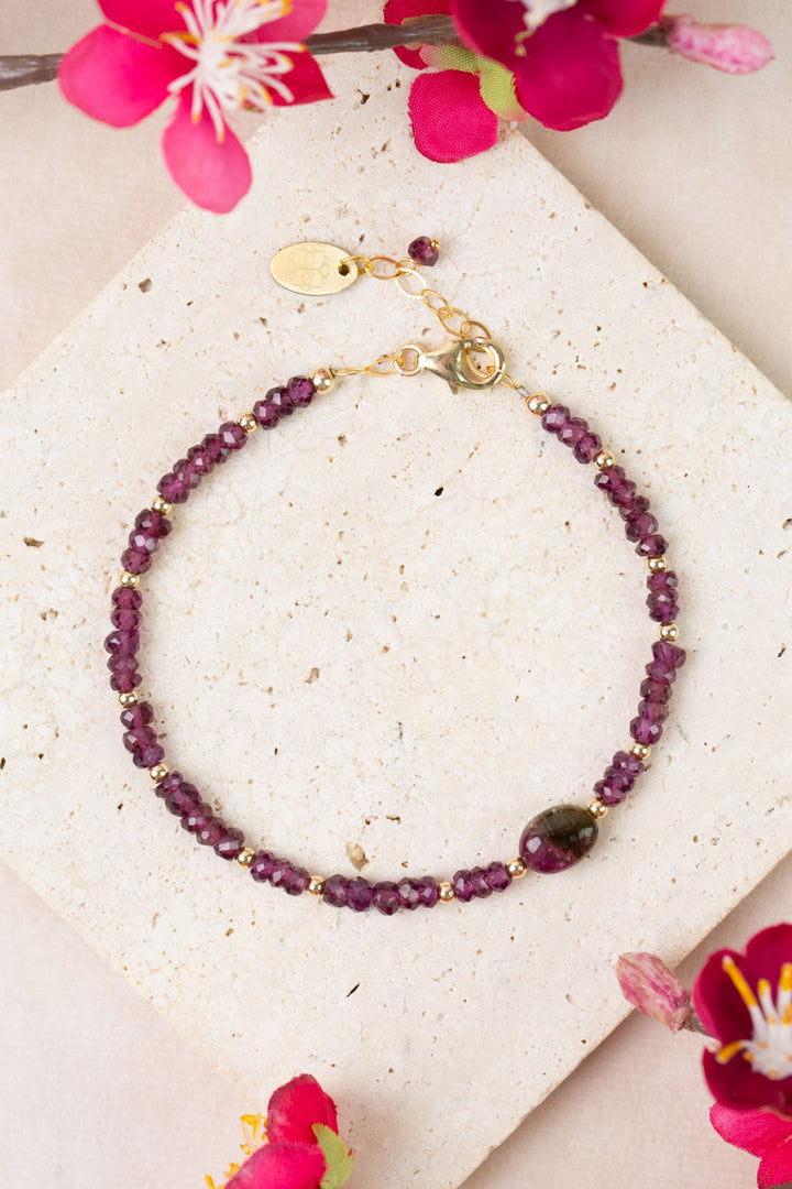 Persephone 7.5-8.5" Watermelon Tourmaline, Rhodolite Garnet Simple Bracelet