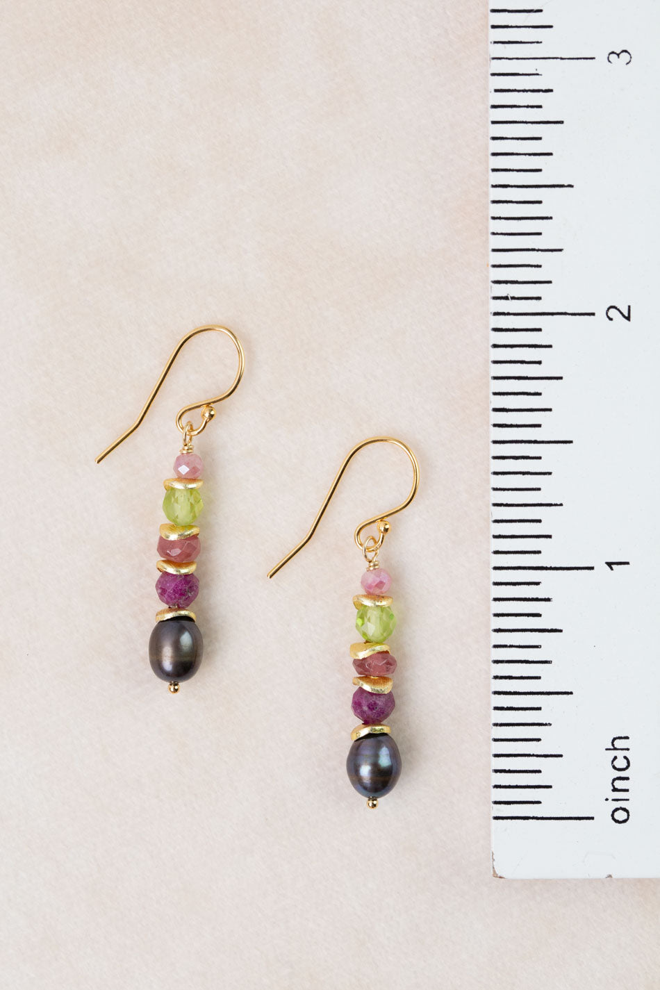 Persephone Peridot, Freshwater Pearl, Ruby Simple Earrings