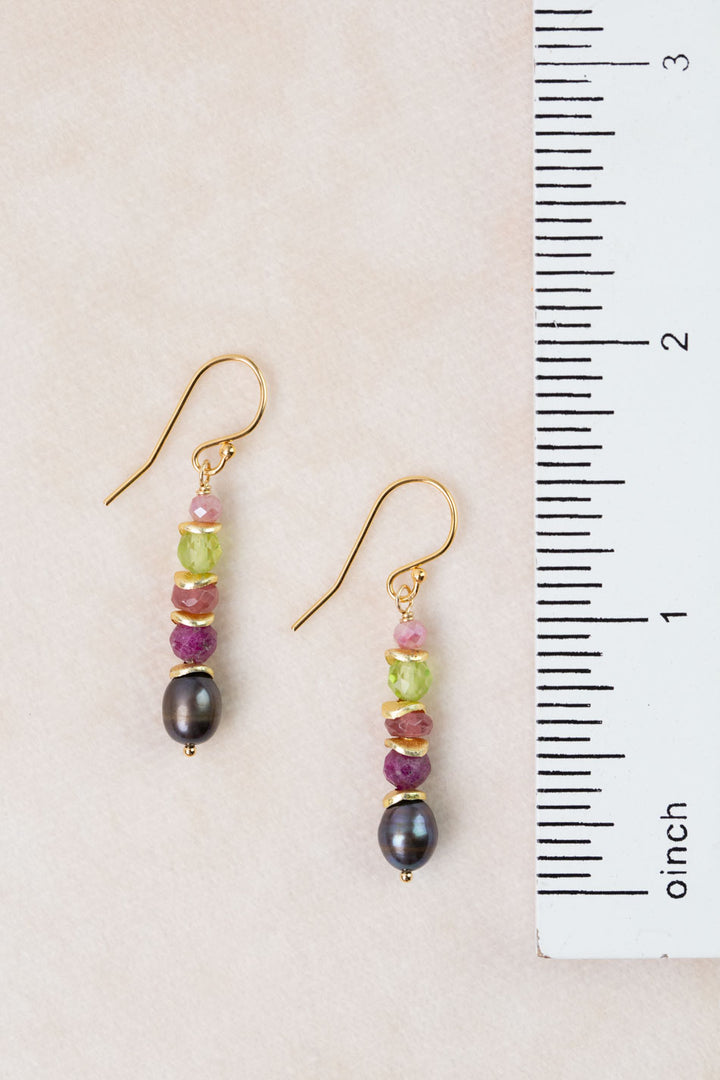 Persephone Peridot, Freshwater Pearl, Ruby Simple Earrings