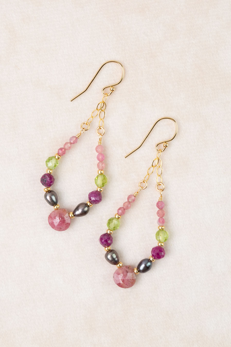 Persephone Freshwater Pearl, Ruby, Peridot Statement Earrings