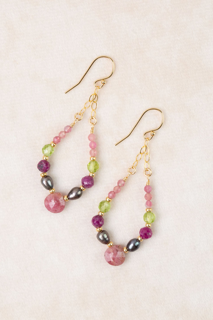 Persephone Freshwater Pearl, Ruby, Peridot Statement Earrings