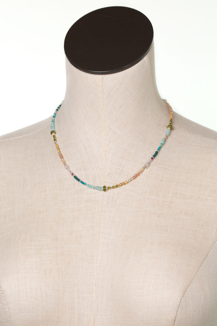 Primrose 16.5-18.5" Czech Glass, Amazonite, Kunzite Simple Necklace