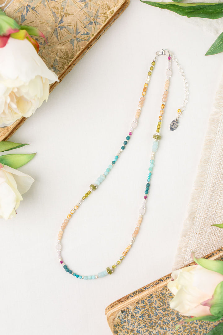 Primrose 16.5-18.5" Czech Glass, Amazonite, Kunzite Simple Necklace