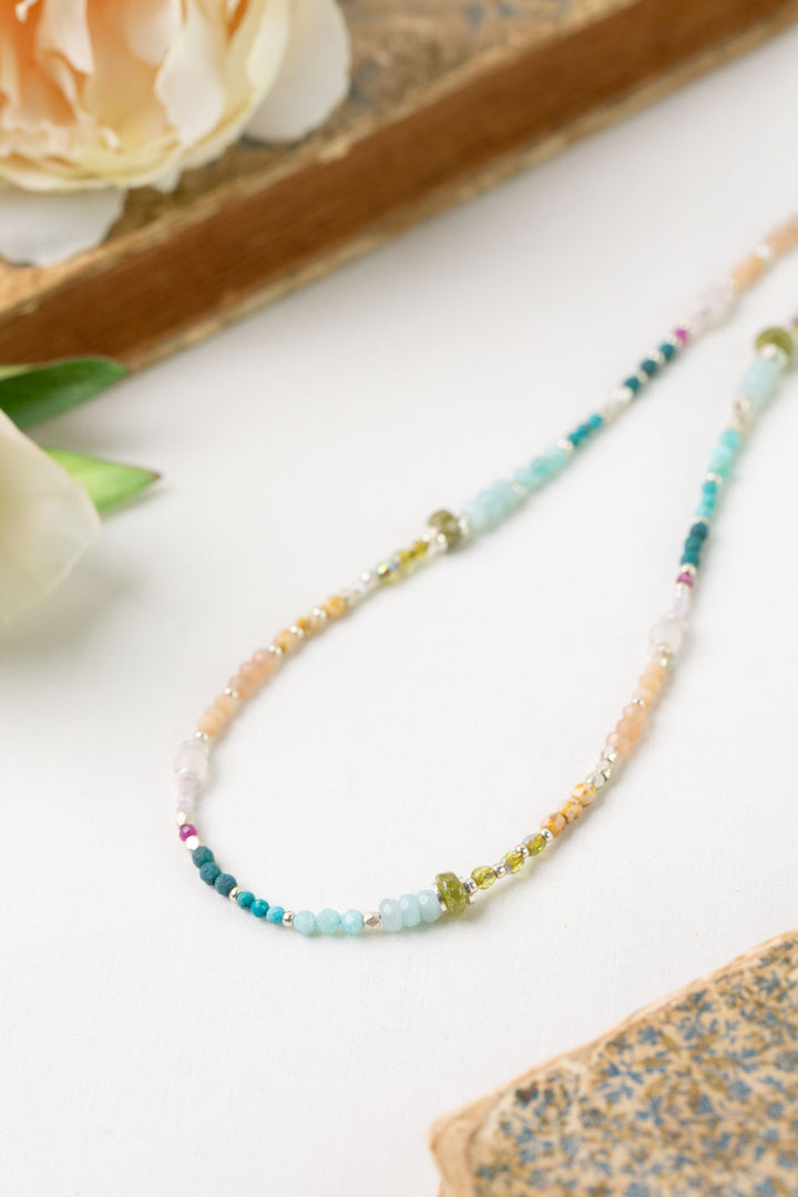 Primrose 16.5-18.5" Czech Glass, Amazonite, Kunzite Simple Necklace