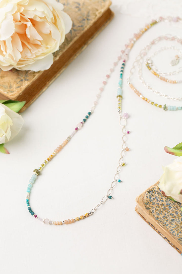 Primrose 55-57" Rose Quartz, Turquoise, Amazonite Collage Necklace