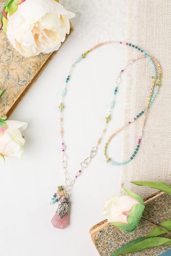 Primrose 31.5" Kunzite, Turquoise, Amazonite with Rose Quartz Pendant Cluster Necklace