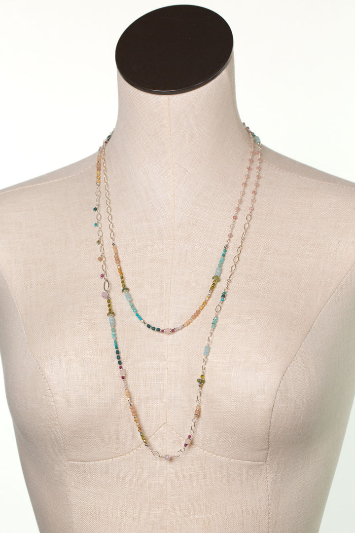 Primrose 55-57" Rose Quartz, Turquoise, Amazonite Collage Necklace