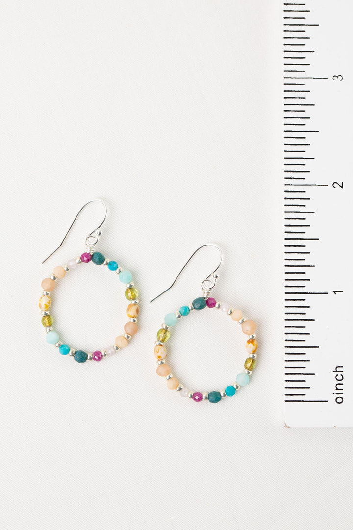 Primrose Amazonite, Ruby, Czech Glass Hoop Earrings