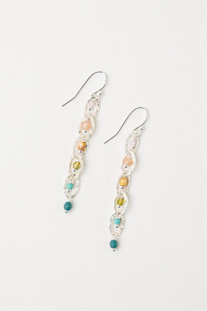 Primrose Turquoise, Rose Quartz, Czech Glass Dangle Earrings