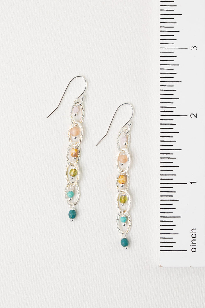 Primrose Turquoise, Rose Quartz, Czech Glass Dangle Earrings