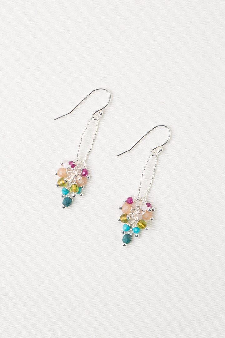 Primrose Turquoise, Czech Glass, Ruby Cluster Earrings
