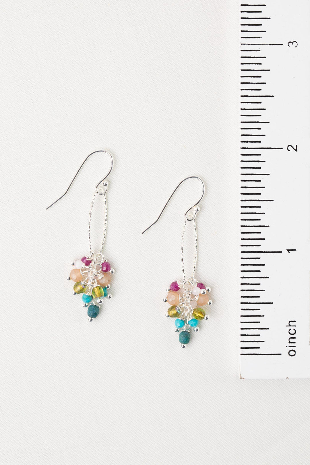 Primrose Turquoise, Czech Glass, Ruby Cluster Earrings