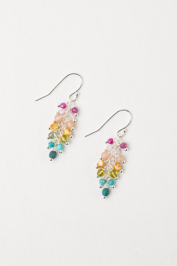 Primrose Turquoise, Czech Glass, Ruby Cluster Earrings
