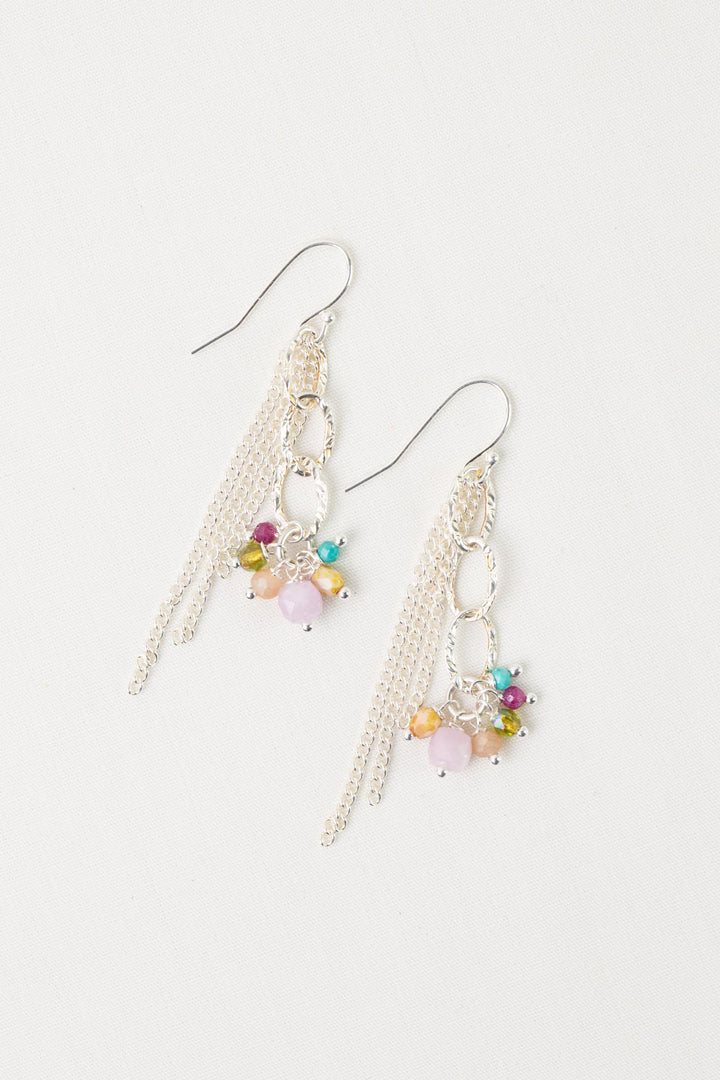 Primrose Turquoise, Kunzite, Ruby Tassel Earrings
