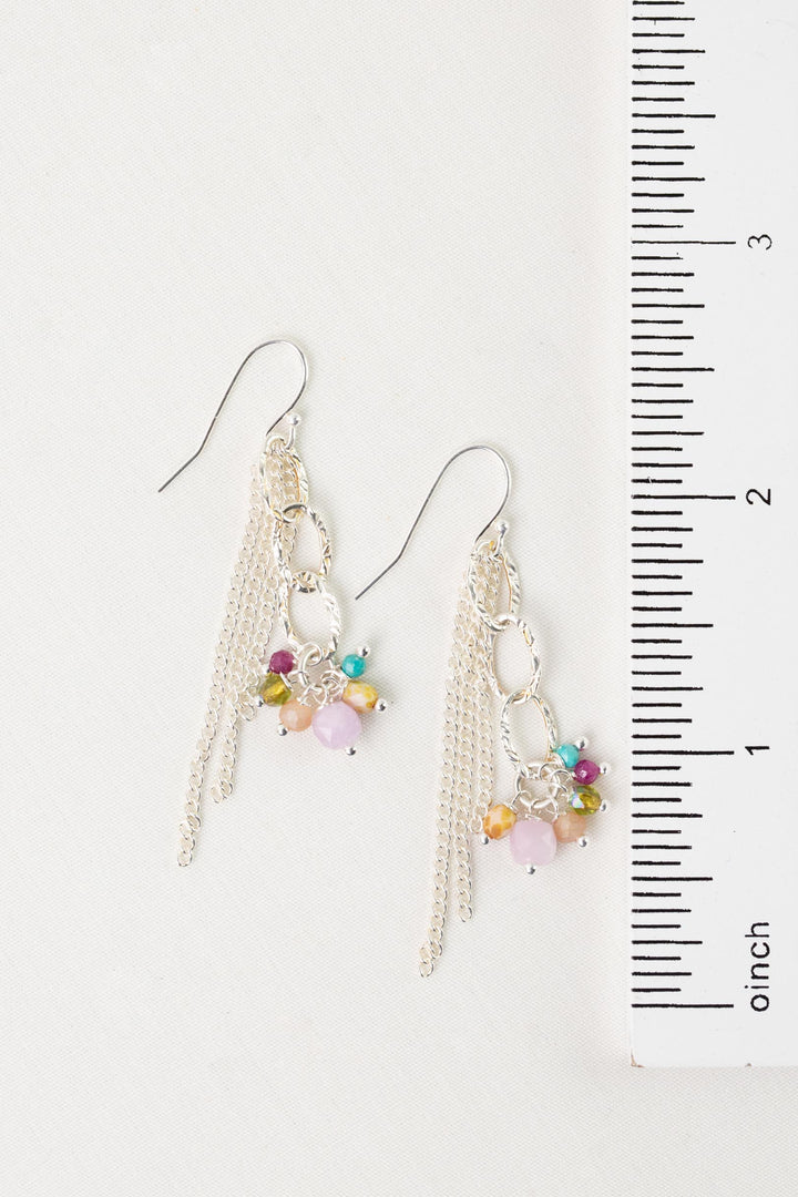 Primrose Turquoise, Kunzite, Ruby Tassel Earrings