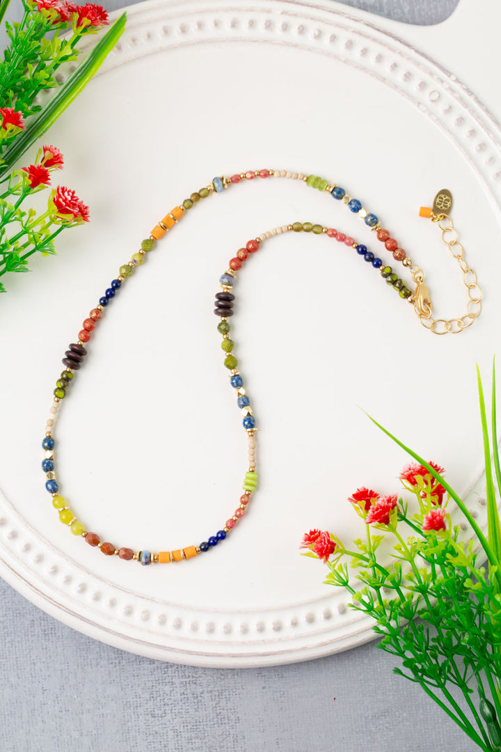 Prosperity 16.5-18.5" Czech Glass, Olive Jade, Yellow Turquoise Simple Necklace