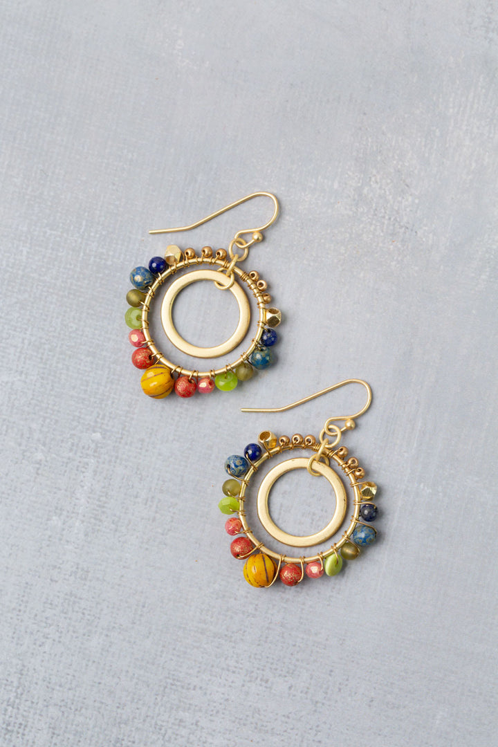 Prosperity Lapis, Czech Glass, Jade Hoop Earrings