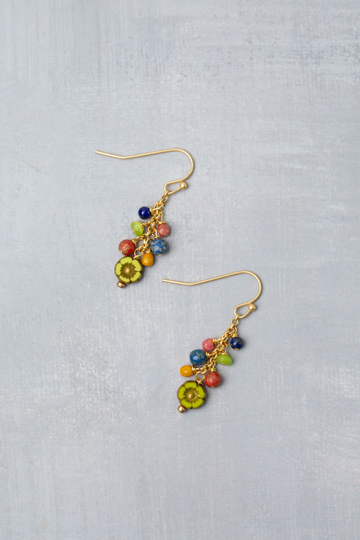 Prosperity Lapis, Czech Glass, Jade Cluster Earrings