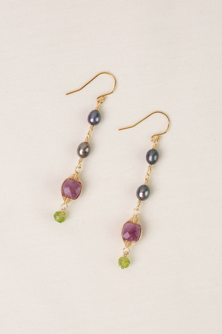 Persephone Ruby & Pearl Herringbone Earrings