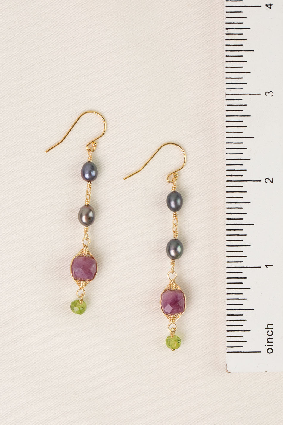 Persephone Ruby & Pearl Herringbone Earrings