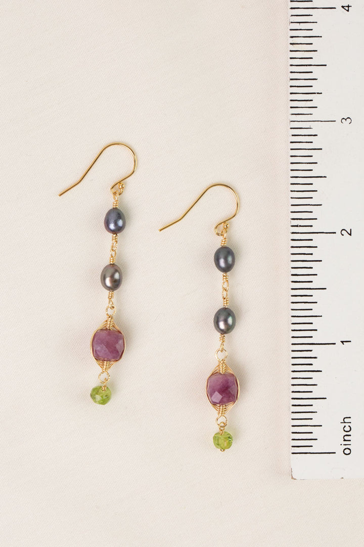 Persephone Ruby & Pearl Herringbone Earrings