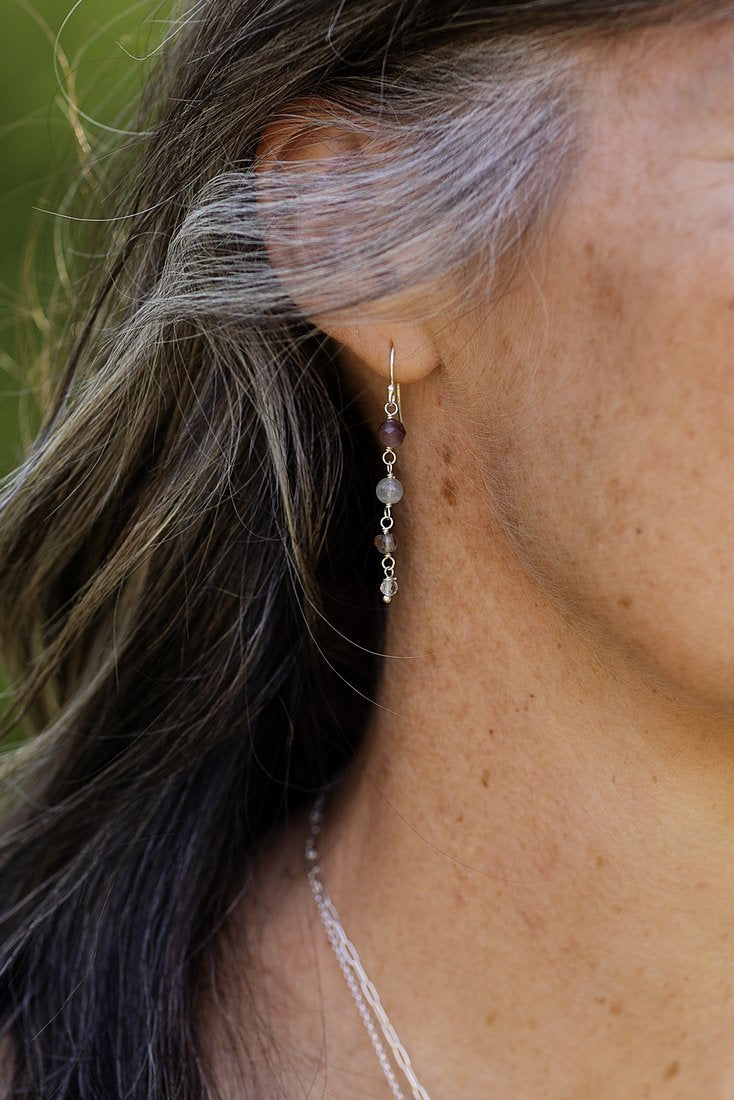 Prism Labradorite, Spinel, Quartz Dangle Earrings